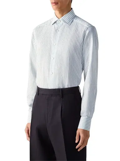 Zegna Men's Striped Cotton Linen and Silk Shirt | Thumbnail 2 Zegna Men's Striped Cotton Linen and Silk Shirt | Thumbnail 2