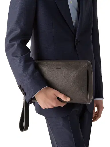 Zegna Men's Secondskin Leather Pouch - Dark Brown | Thumbnail 2 Zegna Men's Secondskin Leather Pouch - Dark Brown | Thumbnail 2