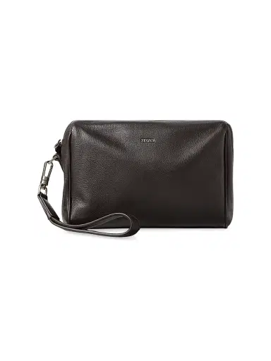 Zegna Men's Secondskin Leather Pouch - Dark Brown | Thumbnail 1 Zegna Men's Secondskin Leather Pouch - Dark Brown | Thumbnail 1