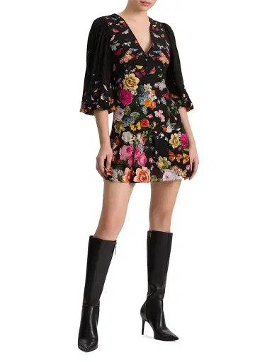 ALICE + OLIVIA Women's Irene Floral Butterfly Empire Waist Minidress - Solar Strength Black | Thumbnail 2 ALICE + OLIVIA Women's Irene Floral Butterfly Empire Waist Minidress - Solar Strength Black | Thumbnail 2