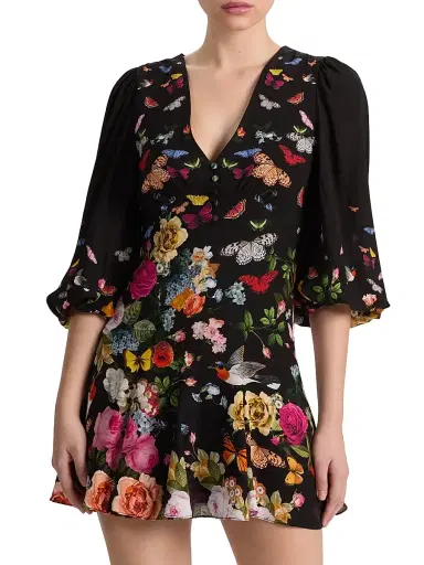 ALICE + OLIVIA Women's Irene Floral Butterfly Empire Waist Minidress - Solar Strength Black | Thumbnail 3 ALICE + OLIVIA Women's Irene Floral Butterfly Empire Waist Minidress - Solar Strength Black | Thumbnail 3