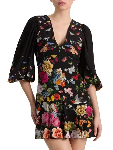 ALICE + OLIVIA Women's Irene Floral Butterfly Empire Waist Minidress - Solar Strength Black | Thumbnail 4 ALICE + OLIVIA Women's Irene Floral Butterfly Empire Waist Minidress - Solar Strength Black | Thumbnail 4