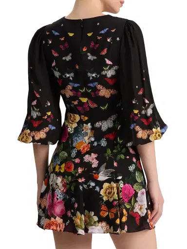 ALICE + OLIVIA Women's Irene Floral Butterfly Empire Waist Minidress - Solar Strength Black | Thumbnail 5 ALICE + OLIVIA Women's Irene Floral Butterfly Empire Waist Minidress - Solar Strength Black | Thumbnail 5