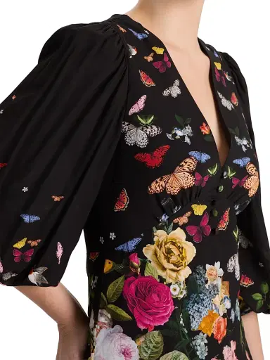ALICE + OLIVIA Women's Irene Floral Butterfly Empire Waist Minidress - Solar Strength Black | Thumbnail 6 ALICE + OLIVIA Women's Irene Floral Butterfly Empire Waist Minidress - Solar Strength Black | Thumbnail 6