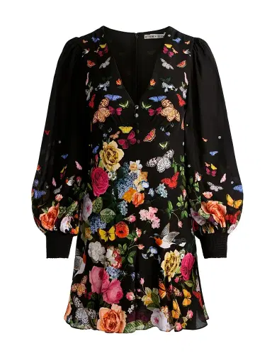 ALICE + OLIVIA Women's Irene Floral Butterfly Empire Waist Minidress - Solar Strength Black | Thumbnail 1 ALICE + OLIVIA Women's Irene Floral Butterfly Empire Waist Minidress - Solar Strength Black | Thumbnail 1