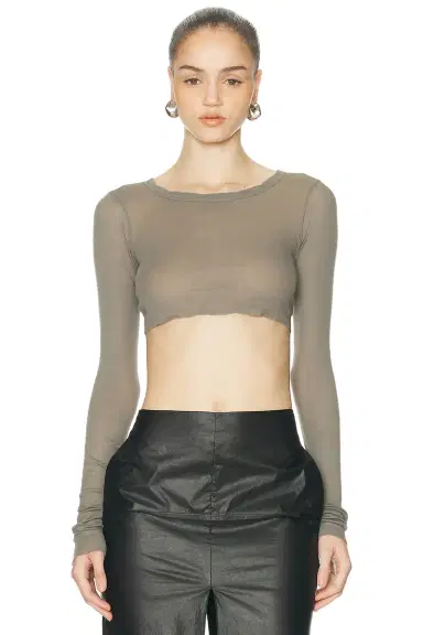 Rick Owens Long Sleeve Cropped Tee | Thumbnail 1 Rick Owens Long Sleeve Cropped Tee | Thumbnail 1