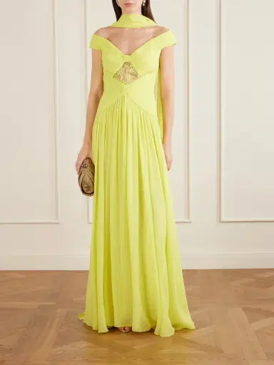 Elie Saab Lace-trimmed Silk-blend Gown | Thumbnail 2 Elie Saab Lace-trimmed Silk-blend Gown | Thumbnail 2