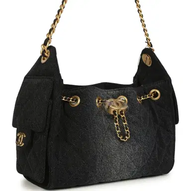 Chanel Chanel Mini 25 Hobo Bag Black Washed Denim Antique Gold Hardware | Thumbnail 2 Chanel Chanel Mini 25 Hobo Bag Black Washed Denim Antique Gold Hardware | Thumbnail 2