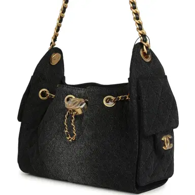 Chanel Chanel Mini 25 Hobo Bag Black Washed Denim Antique Gold Hardware | Thumbnail 3 Chanel Chanel Mini 25 Hobo Bag Black Washed Denim Antique Gold Hardware | Thumbnail 3