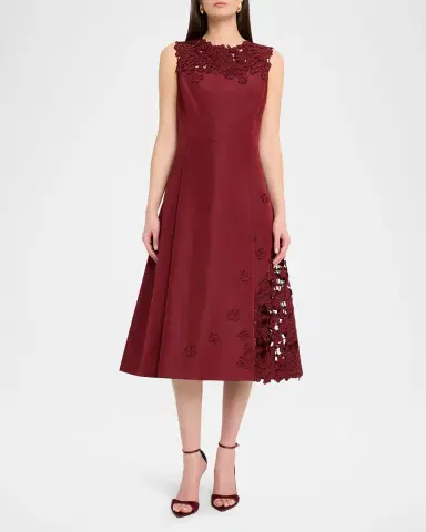 Oscar de la Renta Sleeveless Embroidered Midi Cocktail Dress | Thumbnail 6 Oscar de la Renta Sleeveless Embroidered Midi Cocktail Dress | Thumbnail 6