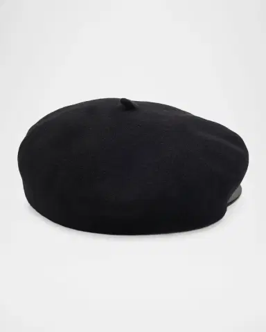 Valentino Garavani Men's VLogo Wool Beret with Calfskin Brim | Thumbnail 6 Valentino Garavani Men's VLogo Wool Beret with Calfskin Brim | Thumbnail 6