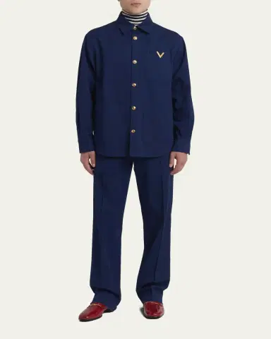 Valentino Garavani Men's Cotton Gabardine Shirt Jacket with VGold | Thumbnail 2 Valentino Garavani Men's Cotton Gabardine Shirt Jacket with VGold | Thumbnail 2
