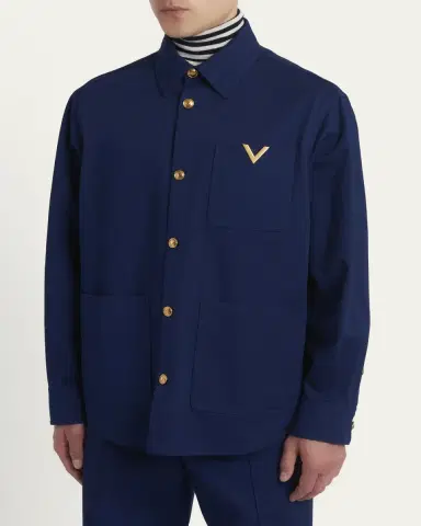 Valentino Garavani Men's Cotton Gabardine Shirt Jacket with VGold | Thumbnail 4 Valentino Garavani Men's Cotton Gabardine Shirt Jacket with VGold | Thumbnail 4