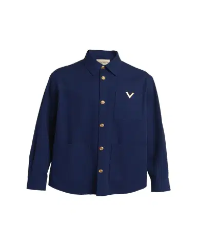 Valentino Garavani Men's Cotton Gabardine Shirt Jacket with VGold | Thumbnail 1 Valentino Garavani Men's Cotton Gabardine Shirt Jacket with VGold | Thumbnail 1
