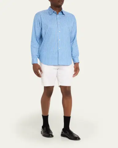 AURALEE Men 's Stripe Cotton and Silk Button-Down Shirt | Thumbnail 2 AURALEE Men 's Stripe Cotton and Silk Button-Down Shirt | Thumbnail 2