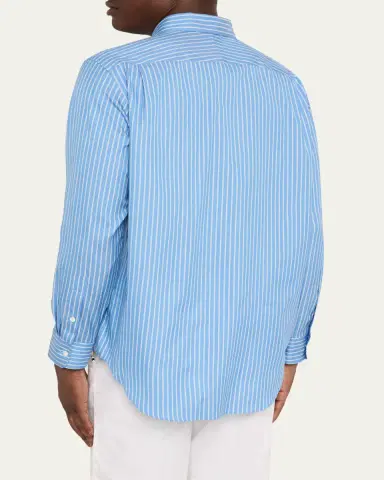 AURALEE Men 's Stripe Cotton and Silk Button-Down Shirt | Thumbnail 3 AURALEE Men 's Stripe Cotton and Silk Button-Down Shirt | Thumbnail 3