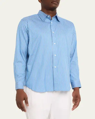 AURALEE Men 's Stripe Cotton and Silk Button-Down Shirt | Thumbnail 4 AURALEE Men 's Stripe Cotton and Silk Button-Down Shirt | Thumbnail 4