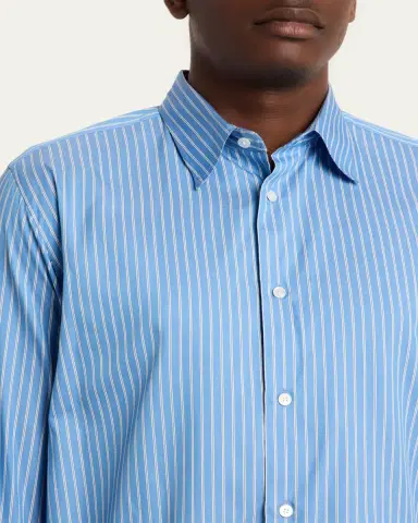 AURALEE Men 's Stripe Cotton and Silk Button-Down Shirt | Thumbnail 5 AURALEE Men 's Stripe Cotton and Silk Button-Down Shirt | Thumbnail 5