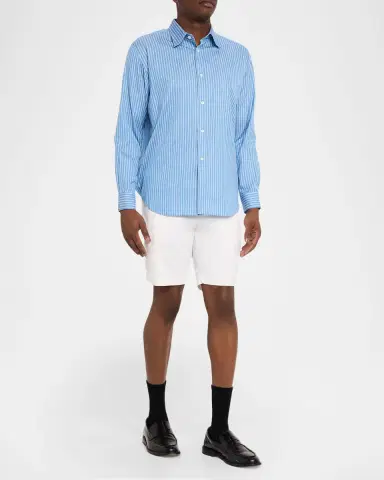 AURALEE Men 's Stripe Cotton and Silk Button-Down Shirt | Thumbnail 6 AURALEE Men 's Stripe Cotton and Silk Button-Down Shirt | Thumbnail 6