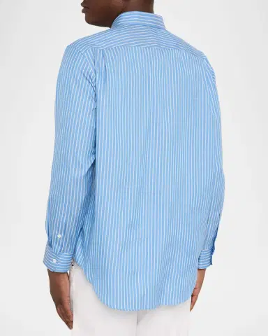 AURALEE Men 's Stripe Cotton and Silk Button-Down Shirt | Thumbnail 7 AURALEE Men 's Stripe Cotton and Silk Button-Down Shirt | Thumbnail 7