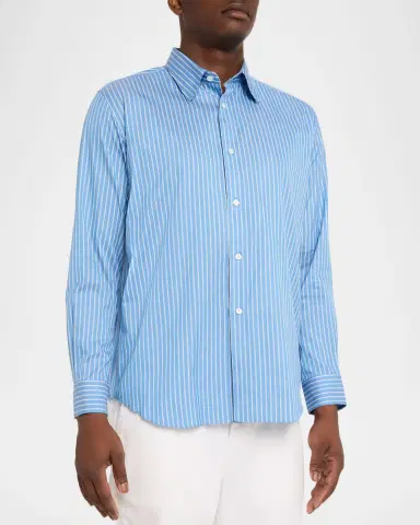 AURALEE Men 's Stripe Cotton and Silk Button-Down Shirt | Thumbnail 8 AURALEE Men 's Stripe Cotton and Silk Button-Down Shirt | Thumbnail 8