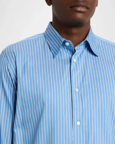 AURALEE Men 's Stripe Cotton and Silk Button-Down Shirt | Thumbnail 9 AURALEE Men 's Stripe Cotton and Silk Button-Down Shirt | Thumbnail 9