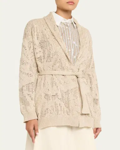 Brunello Cucinelli Linen-Cotton Paillette Wrap Cardigan | Thumbnail 4 Brunello Cucinelli Linen-Cotton Paillette Wrap Cardigan | Thumbnail 4