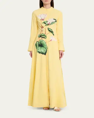 Oscar de la Renta Long-Sleeve Chine Cyclamen Poplin Maxi Shirtdress | Thumbnail 2 Oscar de la Renta Long-Sleeve Chine Cyclamen Poplin Maxi Shirtdress | Thumbnail 2