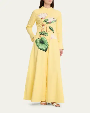 Oscar de la Renta Long-Sleeve Chine Cyclamen Poplin Maxi Shirtdress | Thumbnail 4 Oscar de la Renta Long-Sleeve Chine Cyclamen Poplin Maxi Shirtdress | Thumbnail 4