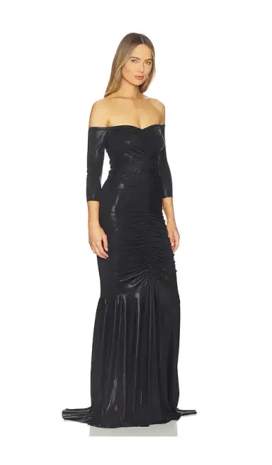 Norma Kamali Off Shoulder Shirred Front Fishtail Gown | Thumbnail 2 Norma Kamali Off Shoulder Shirred Front Fishtail Gown | Thumbnail 2