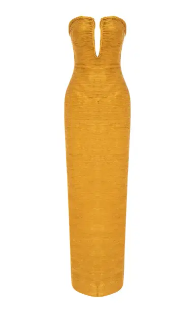 Marmar Halim Strapless Plissé Column Gown with Cape | Thumbnail 1 Marmar Halim Strapless Plissé Column Gown with Cape | Thumbnail 1