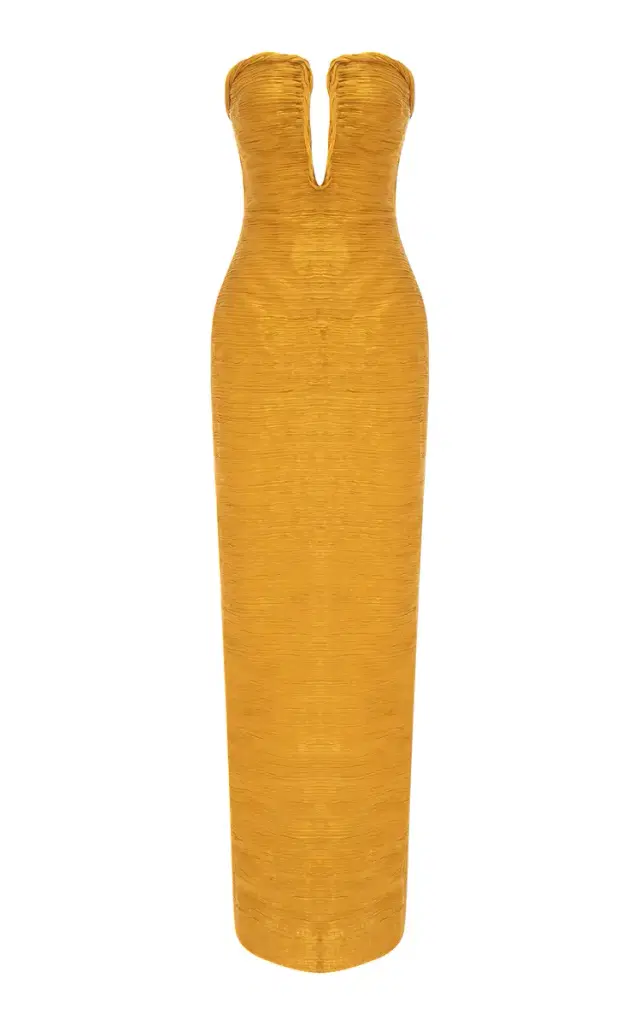 Strapless Plissé Column Gown with Cape Strapless Plissé Column Gown with Cape
