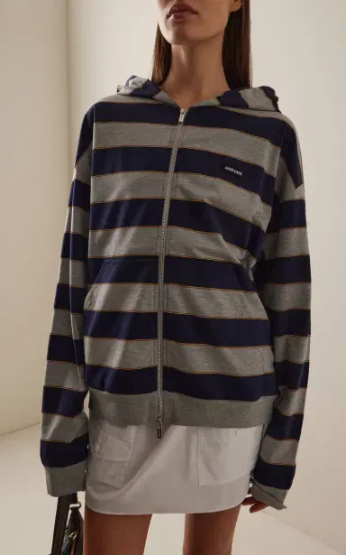 Miu Miu Striped Cotton Hoodie | Thumbnail 3 Miu Miu Striped Cotton Hoodie | Thumbnail 3