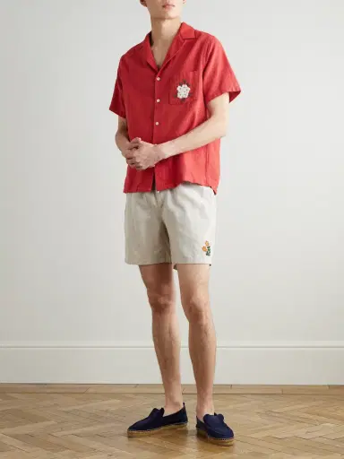 Portuguese Flannel Spring Straight-Leg Embroidered Linen and Cotton-Blend Shorts - Men | Thumbnail 2 Portuguese Flannel Spring Straight-Leg Embroidered Linen and Cotton-Blend Shorts - Men | Thumbnail 2