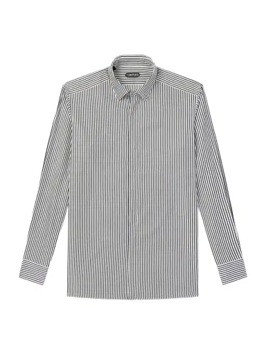 Tom Ford Striped Cotton and Silk-Blend Poplin Shirt - Men | Thumbnail 1 Tom Ford Striped Cotton and Silk-Blend Poplin Shirt - Men | Thumbnail 1