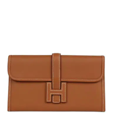 HERMÈS Hermes Jige Duo Clutch Gold Swift Palladium Hardware | Thumbnail 1 HERMÈS Hermes Jige Duo Clutch Gold Swift Palladium Hardware | Thumbnail 1