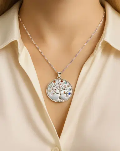 Procaccia Jewelry 18K White Gold Tree of Life Medallion Necklace | Thumbnail 2 Procaccia Jewelry 18K White Gold Tree of Life Medallion Necklace | Thumbnail 2