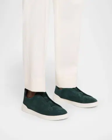 ZEGNA Men's Suede Triple Stitch Slip-On Sneakers | Thumbnail 4 ZEGNA Men's Suede Triple Stitch Slip-On Sneakers | Thumbnail 4