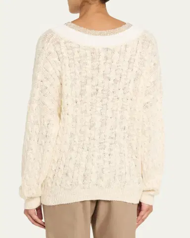 Brunello Cucinelli Oversized Sequin Cable-Knit Sweater | Thumbnail 3 Brunello Cucinelli Oversized Sequin Cable-Knit Sweater | Thumbnail 3