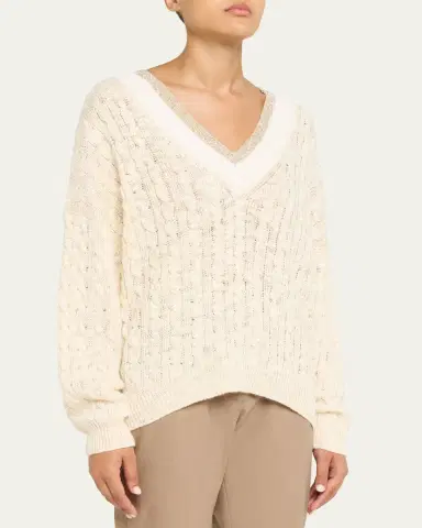 Brunello Cucinelli Oversized Sequin Cable-Knit Sweater | Thumbnail 4 Brunello Cucinelli Oversized Sequin Cable-Knit Sweater | Thumbnail 4