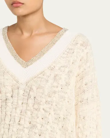 Brunello Cucinelli Oversized Sequin Cable-Knit Sweater | Thumbnail 5 Brunello Cucinelli Oversized Sequin Cable-Knit Sweater | Thumbnail 5
