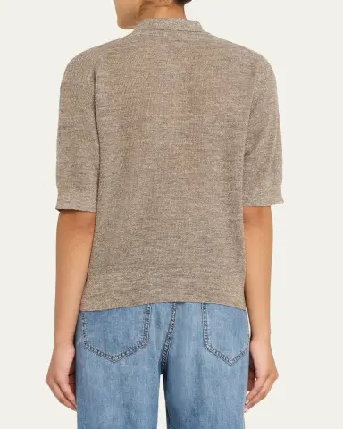 Brunello Cucinelli Metallic Linen Short-Sleeve Polo Shirt | Thumbnail 3 Brunello Cucinelli Metallic Linen Short-Sleeve Polo Shirt | Thumbnail 3