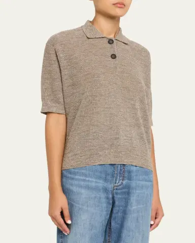 Brunello Cucinelli Metallic Linen Short-Sleeve Polo Shirt | Thumbnail 4 Brunello Cucinelli Metallic Linen Short-Sleeve Polo Shirt | Thumbnail 4