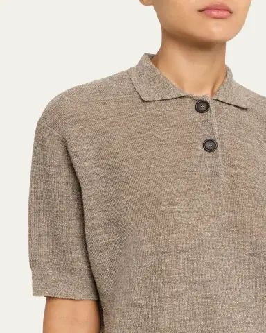 Brunello Cucinelli Metallic Linen Short-Sleeve Polo Shirt | Thumbnail 5 Brunello Cucinelli Metallic Linen Short-Sleeve Polo Shirt | Thumbnail 5