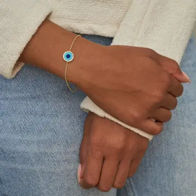 Jennifer Meyer Mini Turquoise Inlay Evil Eye Bracelet with Diamonds | Thumbnail 2 Jennifer Meyer Mini Turquoise Inlay Evil Eye Bracelet with Diamonds | Thumbnail 2