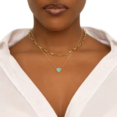 Jennifer Meyer Mini Turquoise Inlay Heart Necklace with Diamonds | Thumbnail 3 Jennifer Meyer Mini Turquoise Inlay Heart Necklace with Diamonds | Thumbnail 3