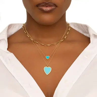 Jennifer Meyer Mini Turquoise Inlay Heart Necklace with Diamonds | Thumbnail 4 Jennifer Meyer Mini Turquoise Inlay Heart Necklace with Diamonds | Thumbnail 4