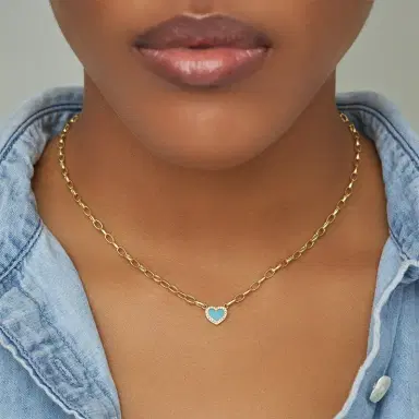Jennifer Meyer Small Edith Link Necklace with Turquoise Inlay Heart with Diamonds | Thumbnail 2 Jennifer Meyer Small Edith Link Necklace with Turquoise Inlay Heart with Diamonds | Thumbnail 2