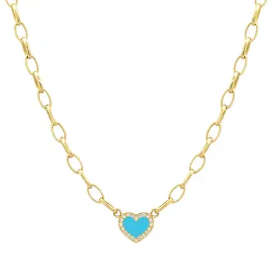 Jennifer Meyer Small Edith Link Necklace with Turquoise Inlay Heart with Diamonds | Thumbnail 3 Jennifer Meyer Small Edith Link Necklace with Turquoise Inlay Heart with Diamonds | Thumbnail 3