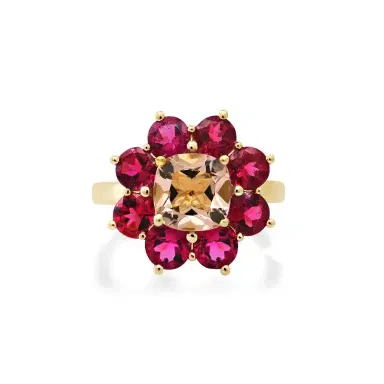 Jennifer Meyer Statement Rubellite Flower Ring with Morganite Center | Thumbnail 2 Jennifer Meyer Statement Rubellite Flower Ring with Morganite Center | Thumbnail 2